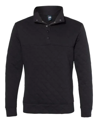 J. America 8890 Men's Quilted Half-Snap Pullover in Black — blank garment, front view