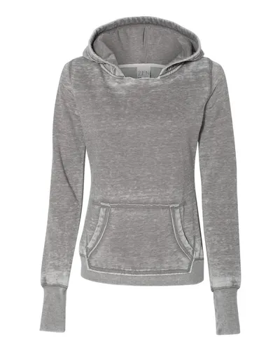 J. America 8912 Women's Zen Fleece Hooded Sweatshirt in Cement — blank hooded sweatshirt, front view