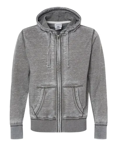 J. America 8916 Men's Vintage Zen Fleece Full-Zip Hooded Sweatshirt in Cement — blank hooded sweatshirt, front view