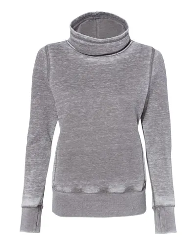 J. America 8930 Women’s Zen Fleece Cowl Neck Sweatshirt in Cement — blank crewneck sweatshirt, front view