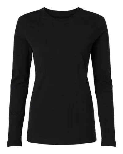 Jaanuu W30002U Women's RegenX Cotton Underscrub Long Sleeve T-Shirt in Black — blank long sleeve tee, front view