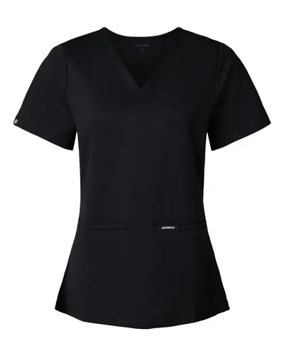 Jaanuu W30003 Women's Cesi UltraSOFT™ Scrub V-Neck Top in Black — blank garment, front view