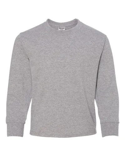 JERZEES 29BLR Youth Dri-Power® Long Sleeve 50/50 T-Shirt in Athletic Heather — blank t-shirt, front view