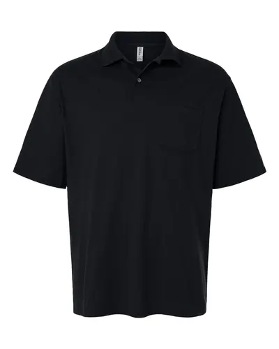 JERZEES 436MP Men's Dri-Power® Polo with Pocket in Black — blank polo, front view