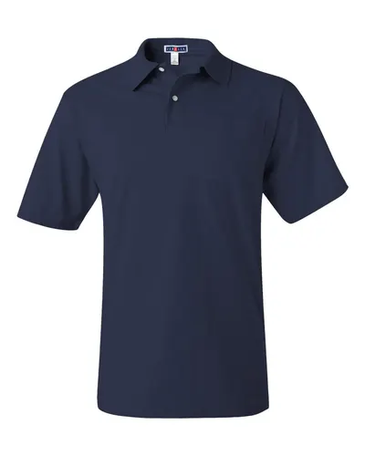 JERZEES 436MPR Men's SpotShield® 50/50 Polo with Pocket in J. Navy — blank polo, front view
