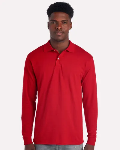JERZEES 437LR Men's Dri-Power® Long Sleeve Polo in True Red — blank polo, front view
