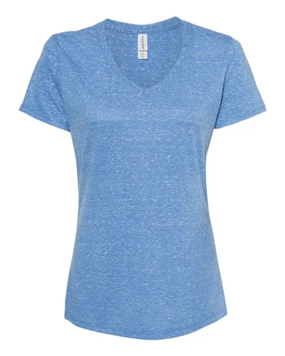 JERZEES 88WVR Women's Snow Heather Jersey V-Neck T-Shirt in Royal — blank t-shirt, front view