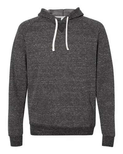 JERZEES 90MR Unisex Snow Heather French Terry Raglan Hooded Sweatshirt in Black Ink — blank hooded sweatshirt, front view