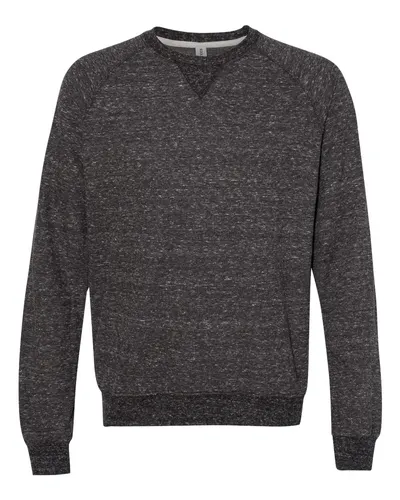 JERZEES 91MR Unisex Snow Heather French Terry Crewneck Sweatshirt in Black Ink — blank crewneck sweatshirt, front view