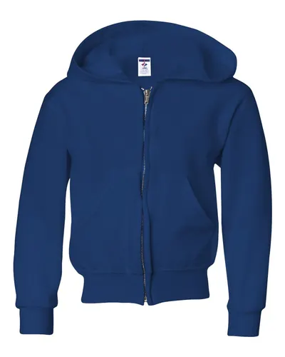 JERZEES 993BR Youth NuBlend® Full-Zip Hooded Sweatshirt in Royal — blank hooded sweatshirt, front view