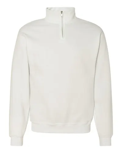 JERZEES 995MR Unisex Nublend® Cadet Collar Quarter-Zip Sweatshirt in White — blank crewneck sweatshirt, front view