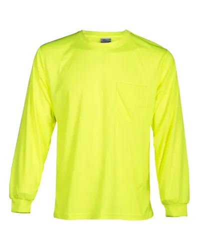 Kishigo 91229123 Unisex Microfiber Polyester Long Sleeve T-Shirt in Lime — blank long sleeve tee, front view