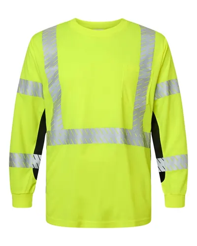 Kishigo 91349135 Unisex Premium Black Series® Long Sleeve T-Shirt in Lime — blank long sleeve tee, front view