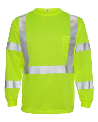 Kishigo 91459146 Unisex Long Sleeve Class 3 T-Shirt in Lime — blank long sleeve tee, front view