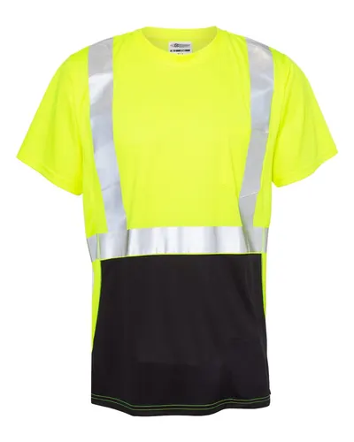Kishigo 9162 Unisex Black Bottom Class 2 T-Shirt in Lime — blank t-shirt, front view