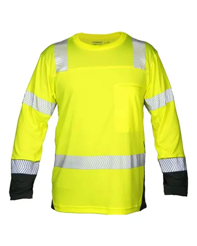 Kishigo 9177 Unisex Premium Black Series® Cool Touch Class 3 Long Sleeve T-Shirt in Lime — blank long sleeve tee, front view