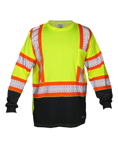 Kishigo 9181 Unisex DOT Class 3 Long Sleeve T-Shirt in Lime — blank long sleeve tee, front view