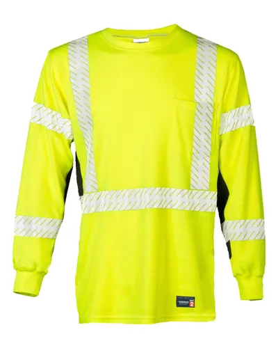Kishigo F506 Unisex FR Long Sleeve T-Shirt in Lime — blank long sleeve tee, front view