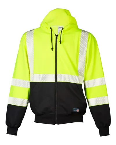 Kishigo F507 Unisex FR Full-Zip Hooded Sweatshirt in Lime — blank hooded sweatshirt, front view