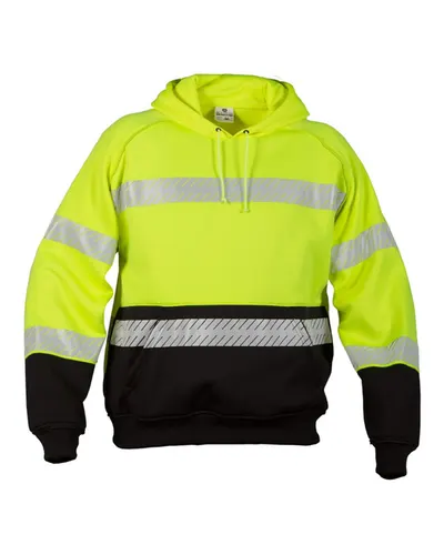 Kishigo JS142143 Unisex Premium Black Series® Pull Over Hooded Sweatshirt in Lime — blank hooded sweatshirt, front view
