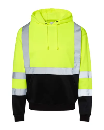 Kishigo JS154 Unisex Hi-Vis Hooded Sweatshirt in Lime — blank hooded sweatshirt, front view