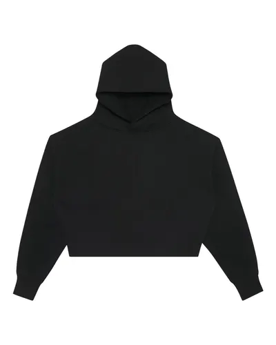 Lane Seven LS88001 Women's Relaxed Cropped Hoodie Sweatshirt in Black — blank hooded sweatshirt, front view