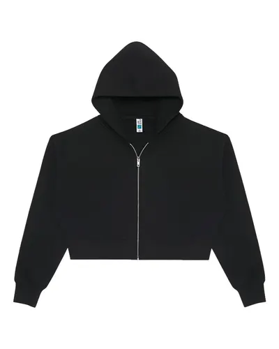 Lane Seven LS88003 Women's Relaxed Cropped Full-Zip Hoodie Sweatshirt in Black — blank hooded sweatshirt, front view