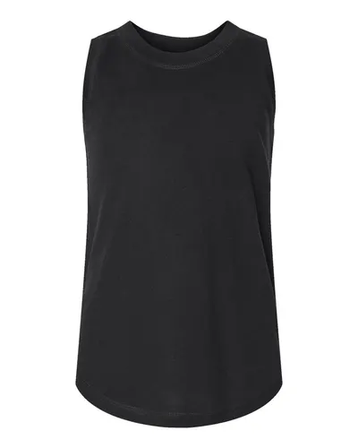 LAT 2692 Girls' Relaxed Fine Jersey Tank in Black — blank tank top, front view