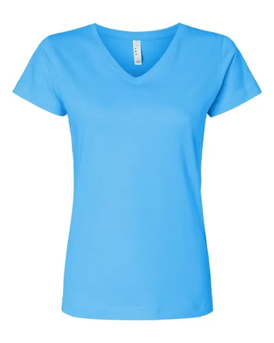 LAT 3507 Women's Fine Jersey V-Neck Tee in Aqua — blank t-shirt, front view