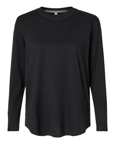 LAT 3508 Women's Fine Jersey Long Sleeve Tee in Black — blank long sleeve tee, front view