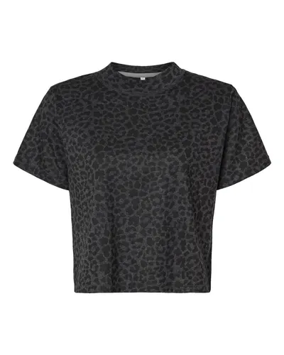 LAT 3518 Women's Boxy Tee in Black Leopard — blank t-shirt, front view