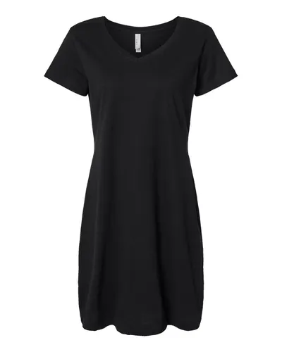 LAT 3522 Women's Fine Jersey V-Neck Coverup in Black — blank t-shirt, front view