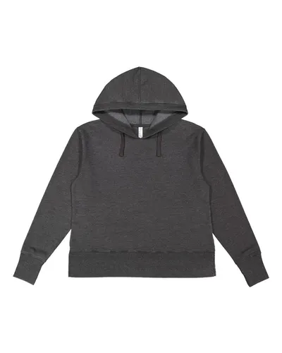 LAT 3536 Women's Vintage Wash Hoodie Sweatshirt in Washed Black — blank hooded sweatshirt, front view