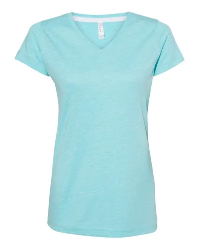 LAT 3591 Women's Harborside Mélange V-Neck Tee in Caribbean Melange — blank t-shirt, front view