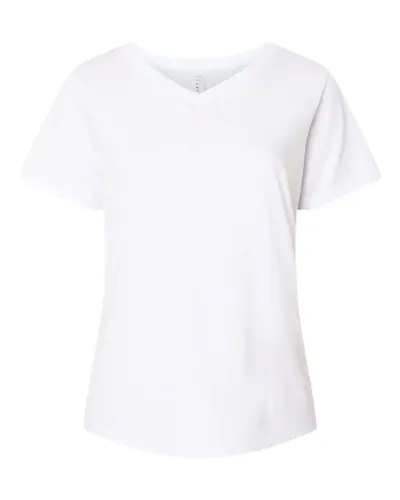 LAT 3817 Women's Curvy Collection Fine Jersey V-Neck Tee in Blended White — blank t-shirt, front view