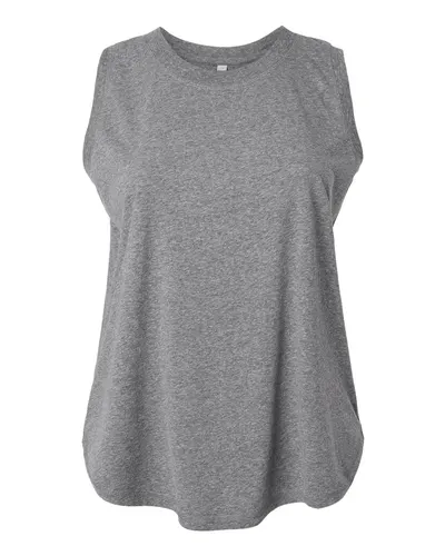 LAT 3892 Women's Curvy Relaxed Fine Jersey Tank in Granite Heather — blank tank top, front view