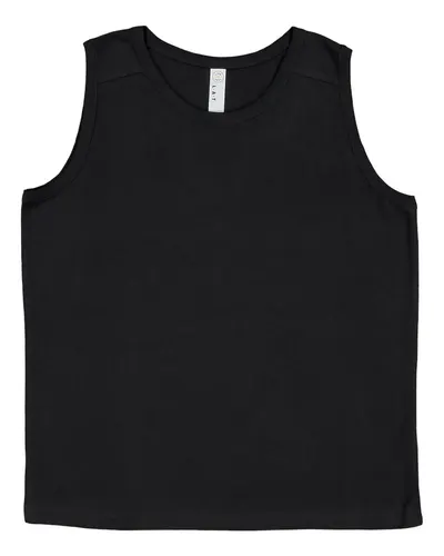 LAT 6123 Youth Fine Jersey Tank in Black — blank tank top, front view