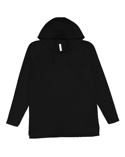 LAT 6917 Unisex Fine Jersey Hooded Long Sleeve Raglan Tee in Black — blank hooded sweatshirt, front view