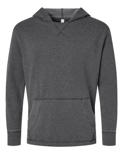 LAT 6936 Unisex Vintage Wash Hoodie Sweatshirt in Washed Black — blank hooded sweatshirt, front view