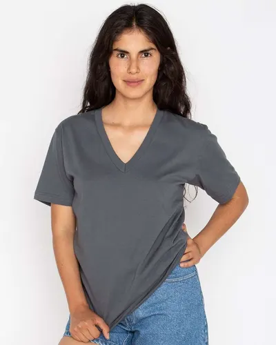 Los Angeles Apparel 24056 Unisex USA-Made Fine Jersey V-Neck T-Shirt in Asphalt — blank t-shirt, front view