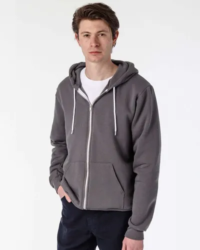 Los Angeles Apparel F97 Unisex USA-Made Flex Fleece Full-Zip Hooded Sweatshirt in Asphalt — blank hooded sweatshirt, front view