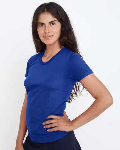 Los Angeles Apparel FF3001 Women's USA-Made 50/50 T-Shirt in Lapis — blank t-shirt, front view