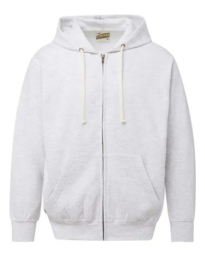 MV Sport 22132 Unisex Vintage Fleece Full-Zip Hooded Sweatshirt in Ash — blank hooded sweatshirt, front view