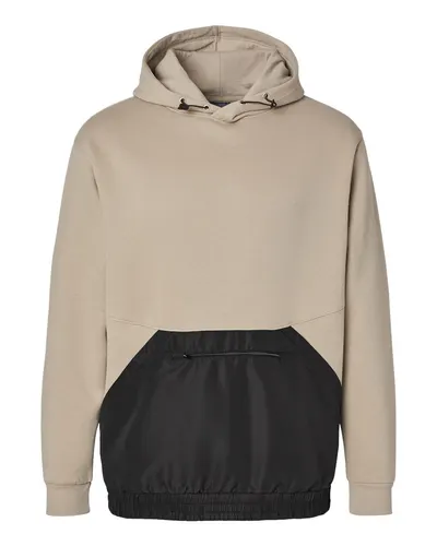 MV Sport 23112 Unisex Mixed Media Hooded Sweatshirt in Atmosphere/ Black — blank hooded sweatshirt, front view