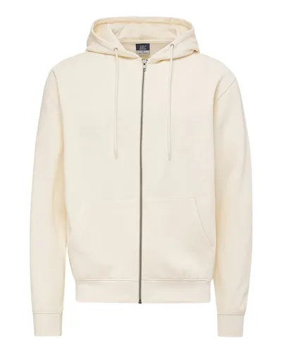 MV Sport 2349 Unisex Retro Heather Full-Zip Hooded Sweatshirt in Ecru — blank hooded sweatshirt, front view