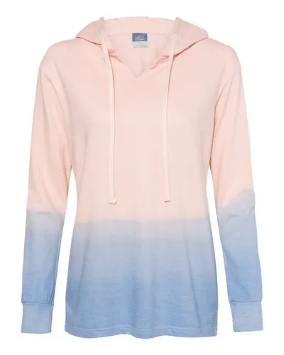 MV Sport W20185 Women's French Terry Ombré Hooded Sweatshirt in Cameo Pink/ Stonewash — blank hooded sweatshirt, front view