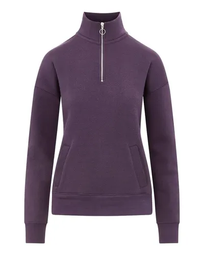 MV Sport W20189 Women's Cloud Fleece Quarter-Zip Sweatshirt in Eggplant — blank crewneck sweatshirt, front view