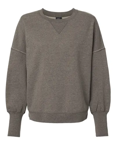 MV Sport W22712 Women's Sueded Fleece Crewneck Sweatshirt in Charcoal — blank crewneck sweatshirt, front view