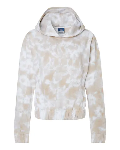 MV Sport W23718 Women's Sueded Fleece Tie-Dyed Crop Hooded Sweatshirt in Atmosphere — blank hooded sweatshirt, front view