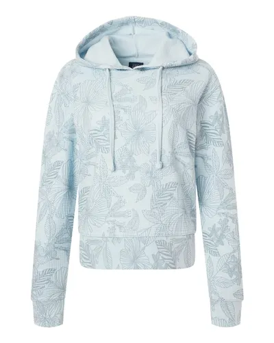 MV Sport W24105 Women's Maddie Floral Print Hooded Sweatshirt in Arctic Blue — blank hooded sweatshirt, front view
